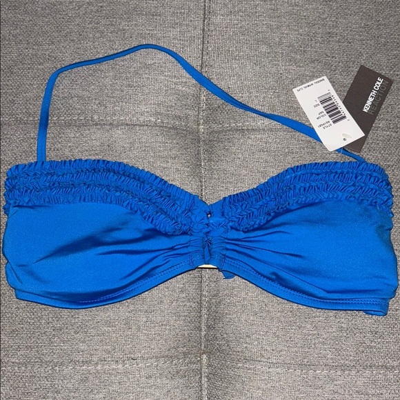Kenneth Cole: Blue Bandeau Bikini Top with Ruching - Size Large - Picture 1 of 2